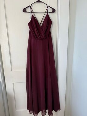 David's Bridal Burgundy Spaghetti-Strap Maxi Dress